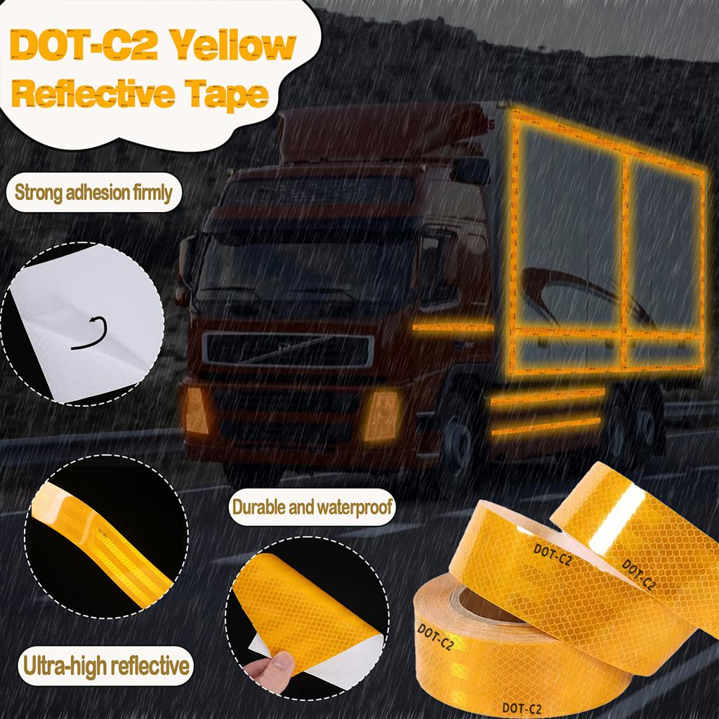Car Reflective Tape Yellow DOT-C2 Auto Safety Warning Sticker Reflector Protective Tape Strip Film for Trucks Auto Motorcycle