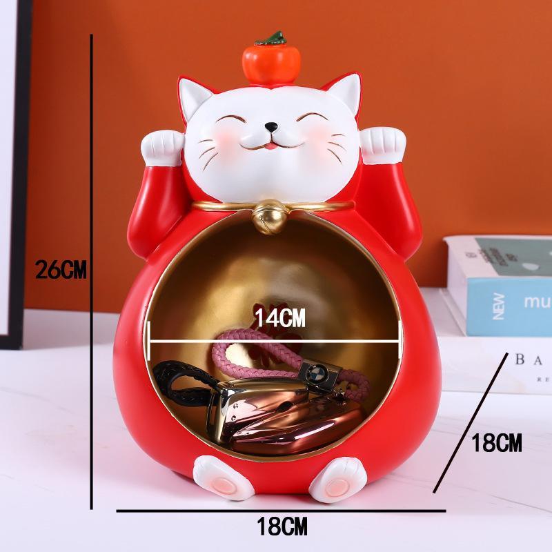 

Подставка для ключей в виде статуэтки кошки на удачу, красная конфетница, миска для хранения ключей, декоративная корзина для ключей для прихожей дома, рождественские подарки на Новый год, аксессуары A