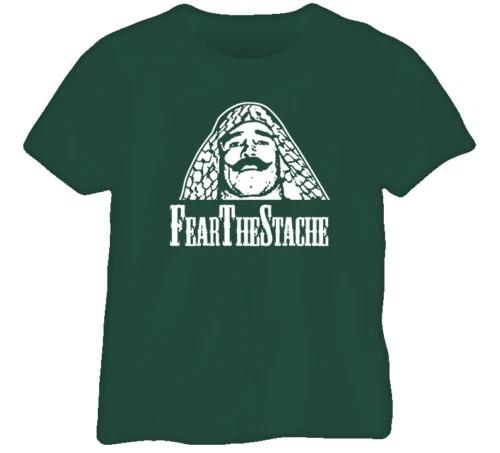 Fear The Stache Iron Sheik Retro Wrestling Green Tshirt S
