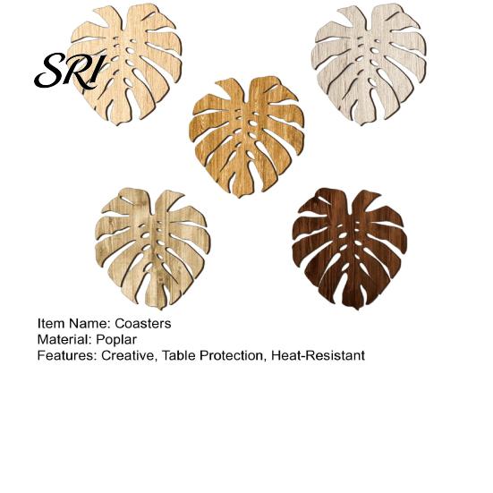Summer Style Coaster 5Pcs Tropical Leaf Coasters Wooden Drink Mats for Kitchen Bar Table Protection Monstera Shape Heat-Resistant Mat Rustic