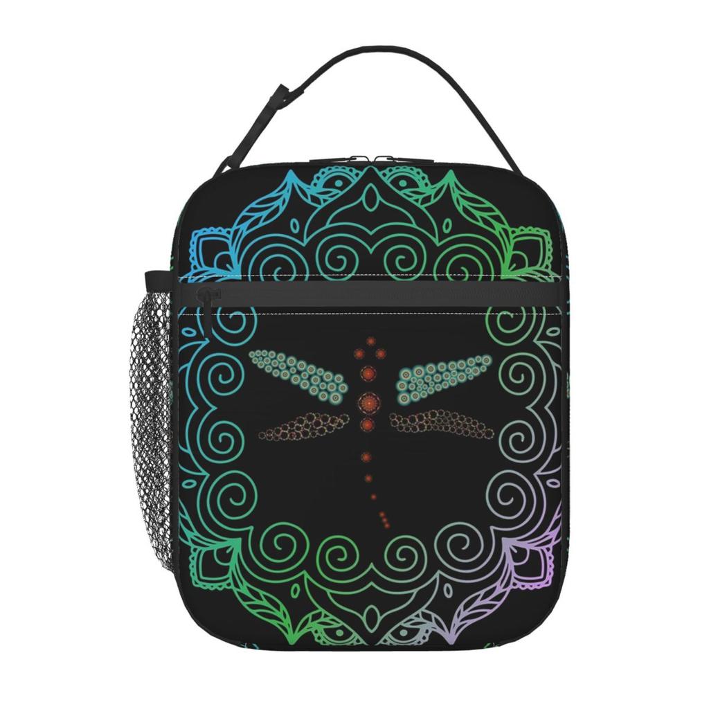 Bunte Mandala Libelle Isolierte Lunchtasche für Damen Kinder Tragbare Lebensmittelboxen Thermische Lunchbox Tragetasche