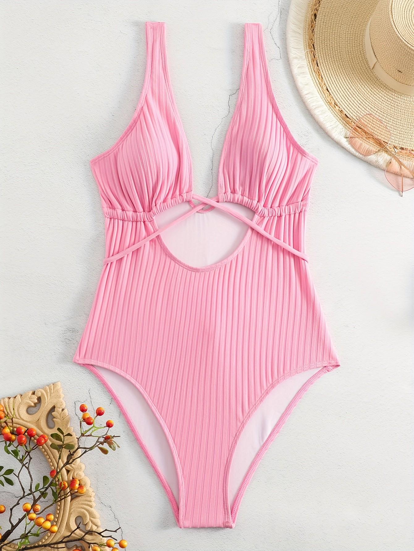 

Европейский и американский сексуальный слитный купальник для беременных с вырезом, шнуровкой и глубоким V-образным вырезом XL розовый