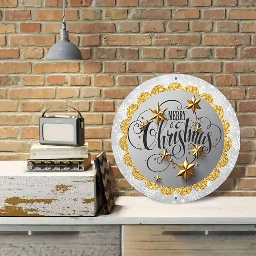Christmas Snowflake Wreath Metal Wall Art Round Aluminum Sign Holiday Home Decor