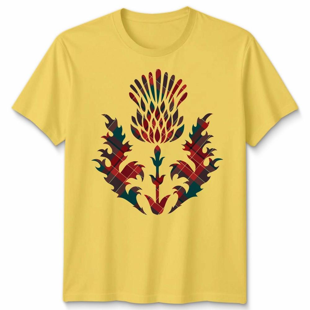 Scottish Tartan Unisex T Shirt Thistle Emblem Scotland Heritage Symbol Tee