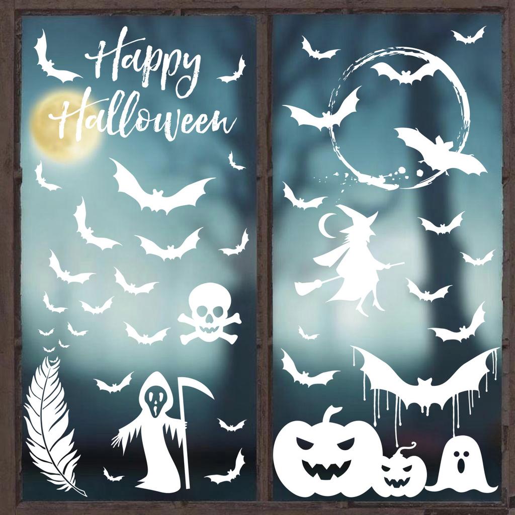 Halloween Static Clings - Witch Pumpkin Skeleton Window Stickers for Holiday Decor