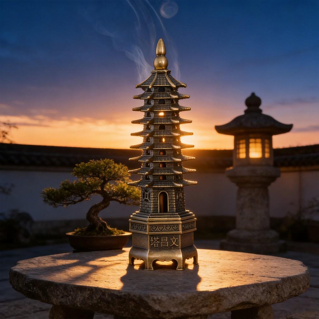 Classical Alloy Wenchang Tower Incense Burner For Home Office Decor And Spiritual Use