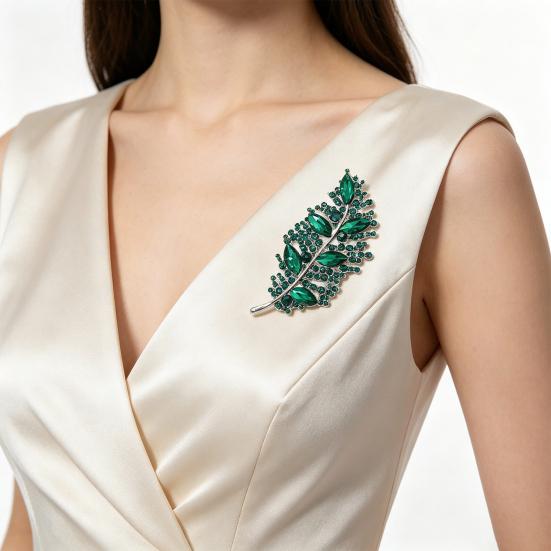 Brooch Pin Imitation Crystal Inlaid Leaf Design Pin-Type Collar Fixer Embellishment Shirts Cardigans Coats Suits Badge