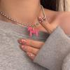 Alloy Choker Necklace White Beads Neck Chain Funny Horse Pendant Necklace  for Women