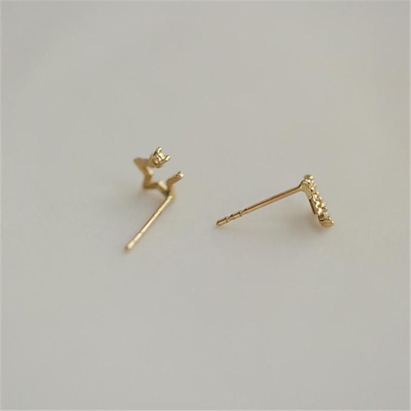 925 Sterling Silver Electroplated 14K Gold Asymmetric Star Zircon Earrings for Women Student Mini Simple Jewelry