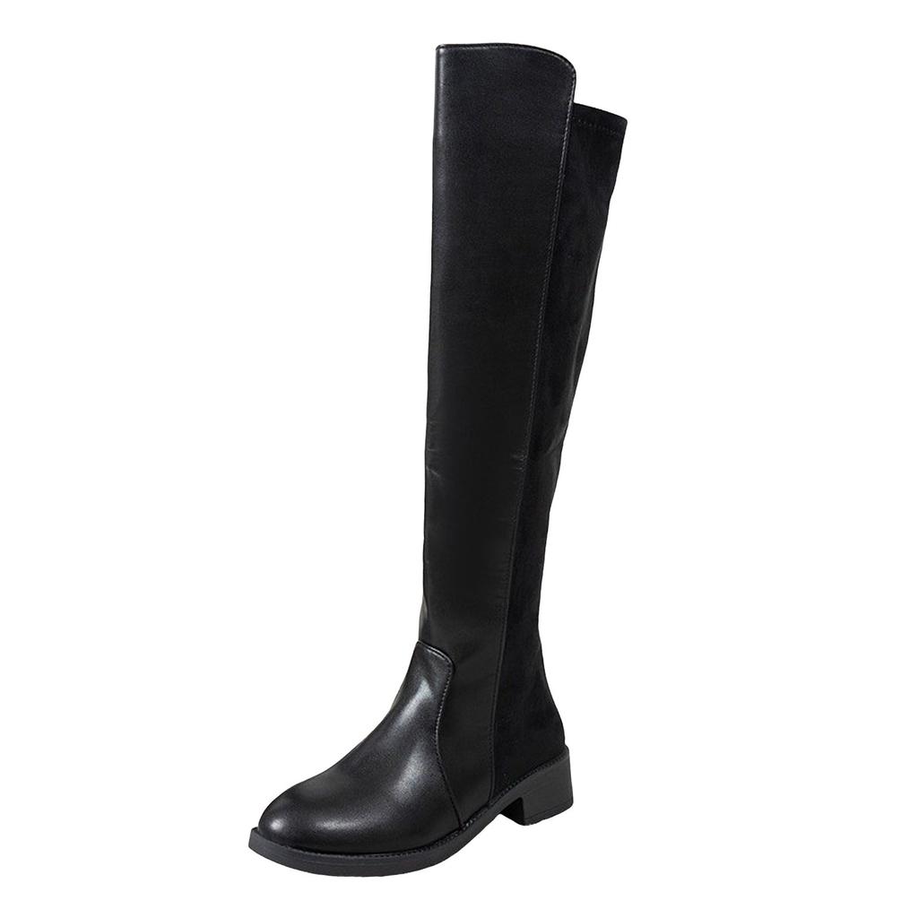 Leather Women's Knee High Boots With Thick Soles Round Toes Back Zipper Chunky Heel And Wide Calf Knee High Boots for Women Tan
