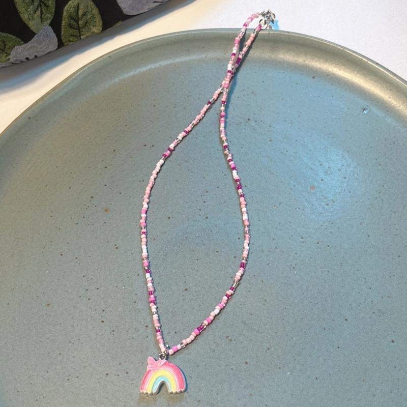 Fashionable Sweet Beads Necklace Short Choker Y2K Colorful Jewelry Pendant Necklace Rice Beads Material for Women Girls
