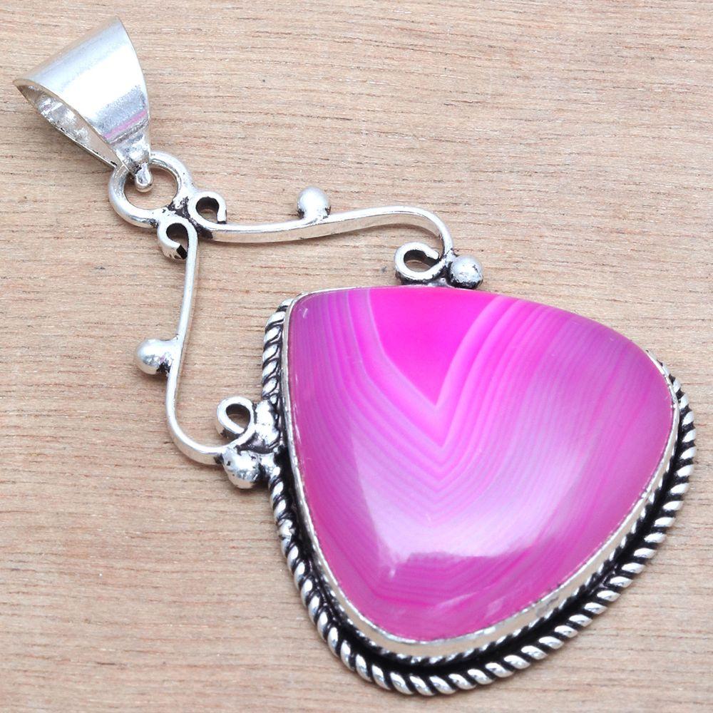 Pendant Pink Botswana Agate Gemstone Mother'Day Gift Silver Jewelry 2"