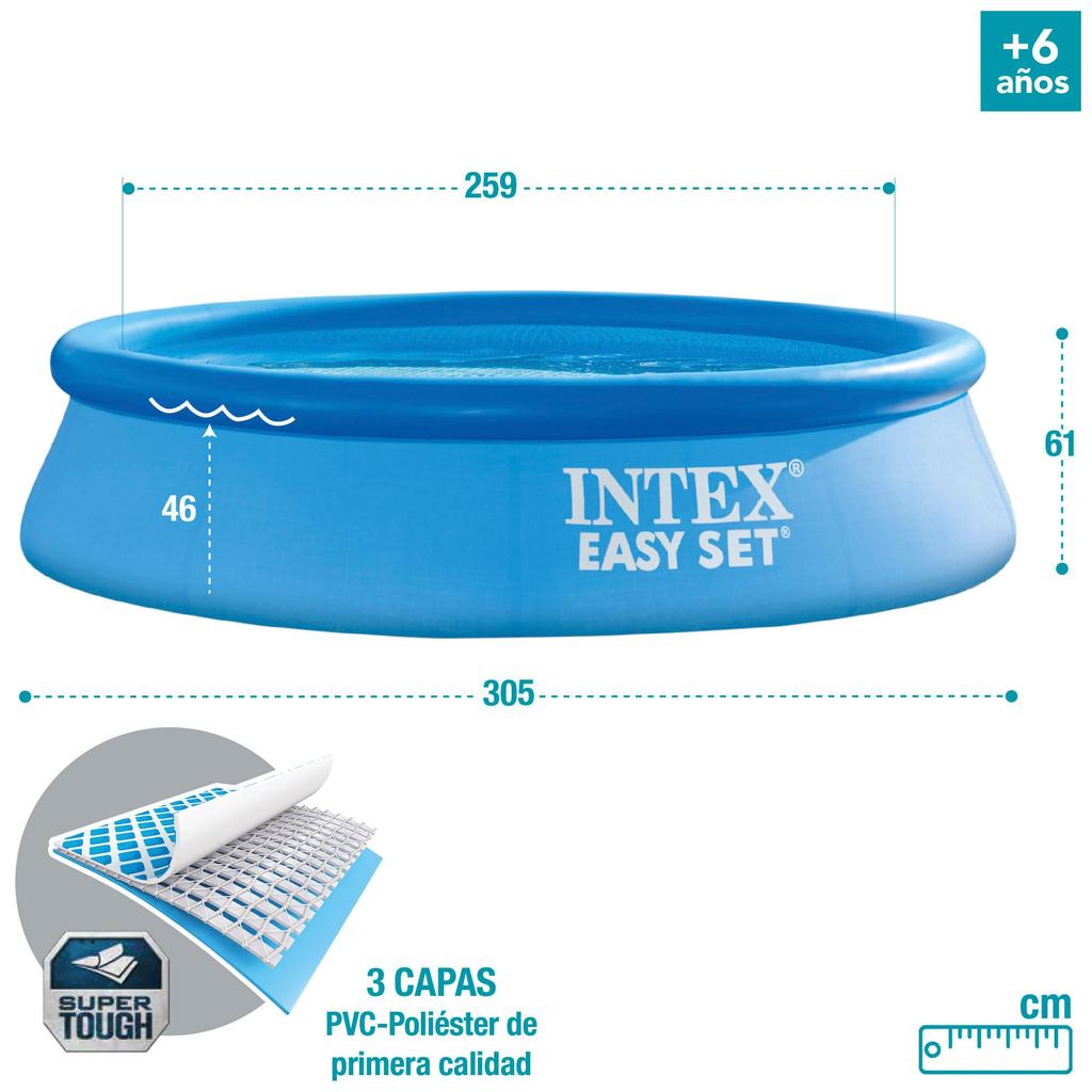 INTEX Easy Set 305 x 76 cm 28116 Large Inflatable Round Pool for Home Use - Easy Setup - 3m Size