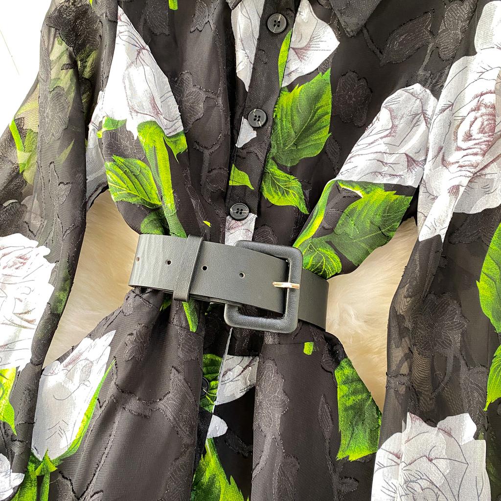 Francuski Styl Wakacyjny Super Wróżkowy Nadruk Klapa Długi Rękaw Sukienka Damska Wiosna Jesień Jednorzędowa Talia Rozkloszowana Elegancka