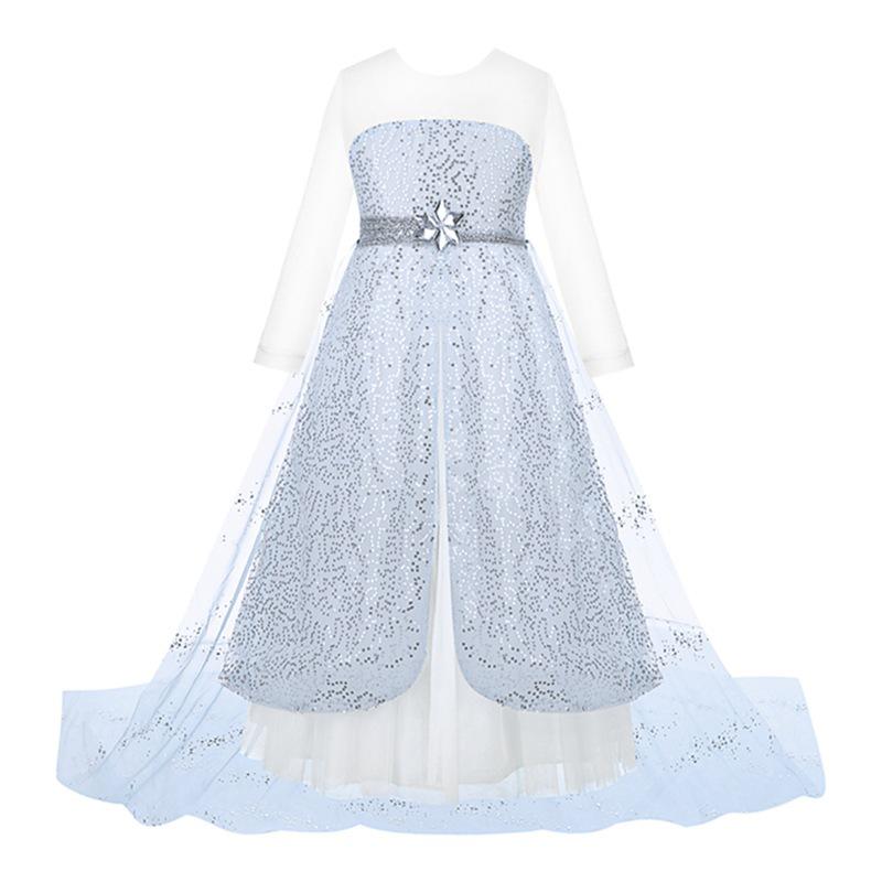 Elsa Snow Princess Sequin Dress with Detachable Cape
