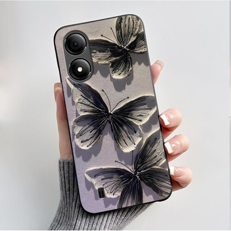 Custodia con Stampa per ZTE Blade A33S A34 Guscio Nero in Morbido Silicone per ZTE Blade A31 Plus Custodia Carina con Fiori e Cartoni Animati