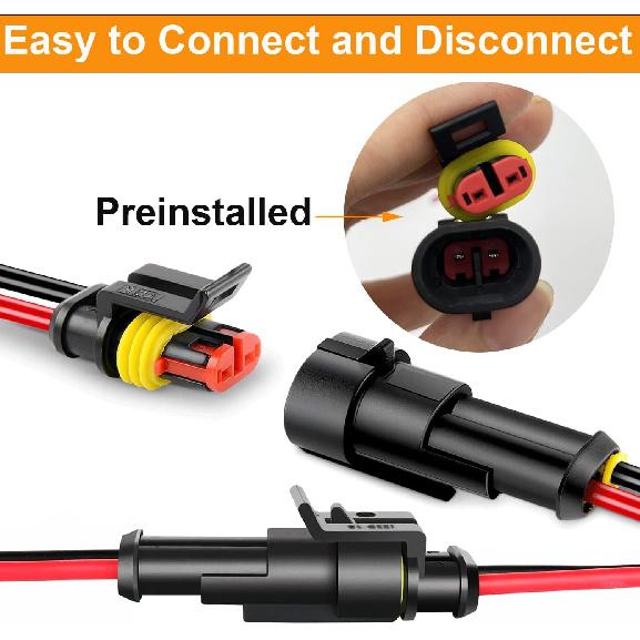 10 Kit 16 AWG 2 Pin Connector Car Waterproof Wire Connectors 2 Pin Automotive Electrical Connectors Quick Disconnect 2 Way Wire Terminal Connector