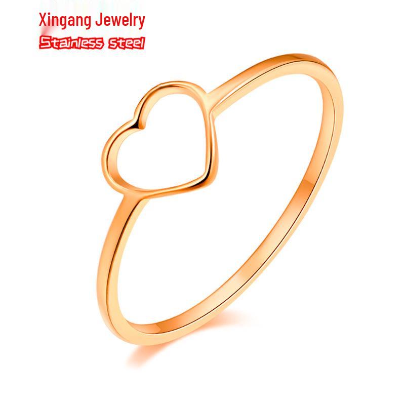 Women's Stainless Steel Love Heart Hollow Ring - Non-Fading Titanium Steel Couple Bands