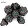 7 Pcs Green Black Gear Wheel Metal Dice Solid Metal Polyhedral Dice Set Suitable for Role-Playing RPG  Board Game Card Game