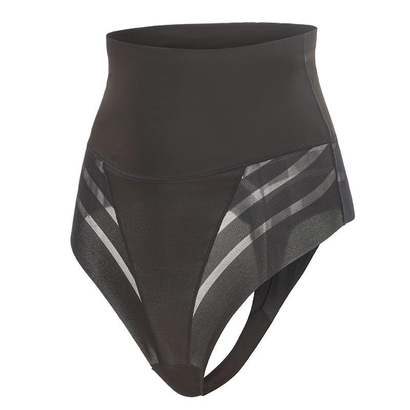 Women High Waist Striped Mesh Tummy Control Butt Lift T Back Thong Panty