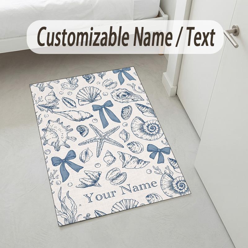 Oceanic Serenity Theme Soft Crystal Velvet Rug Custom Name & Text Print Non Slip Floor Rug for Bedroom Living Room