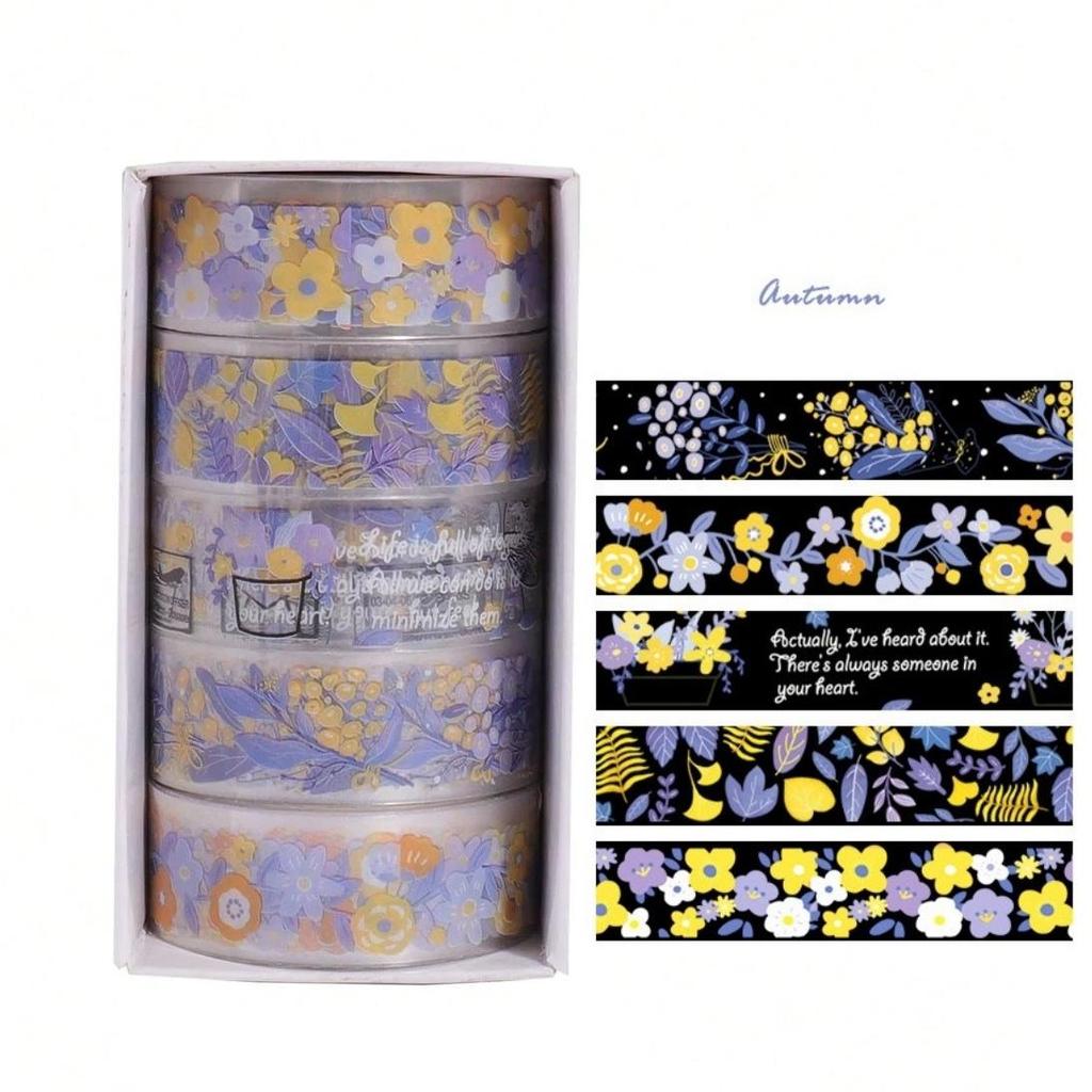 5 Rolls Of 1.8" * 3.23" Cute Transparent Midsummer Daisy Decorative Stickers DIY Materials And Paper Tapes