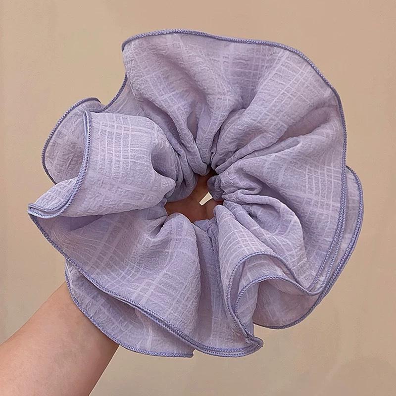 Extra Large Pleated Blue Scrunchie - Korean Style Hair Tie for Women