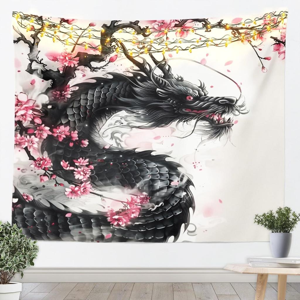 Japan Geisha Tapestry Cherry Blossoms Wall Art Japanese Tradition Wall Hanging Blanket for Living Room Bedroom Home Decor Small