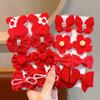8Pcs/Set Kids Red Bows Hair Clips For Baby Girls Handmade Ribbon Bowknots Hairpins Barrettes  Year Christmas Hair Accessories