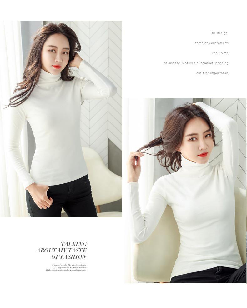 Toamnă/Iarnă 2025 Guler înalt Căptușită cu lână Damă Slim Fit Culoare uni Mânecă lungă Stil coreean Tricou la modă