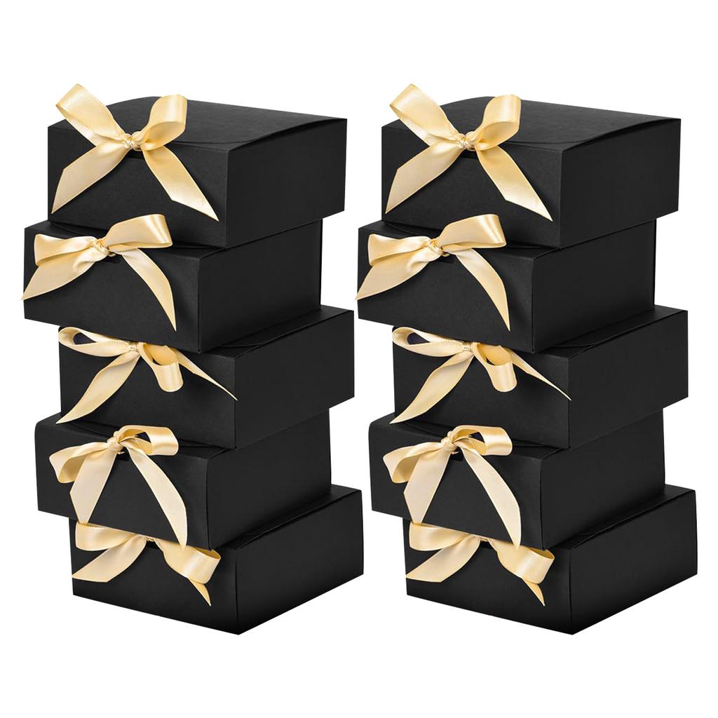 Gift Boxes With Lids, 6.5''x6.5''x2'' Black Gift Boxes For Presents, Paper Boxes Gift Boxes With Ribbon For Birthday Wedding Party Chocolate Candy