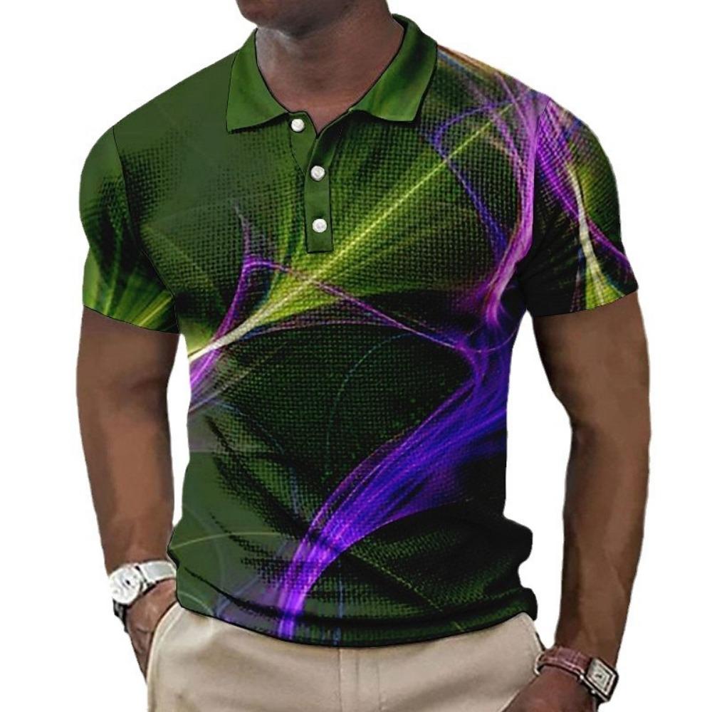 

Мужская повседневная рубашка поло с градиентным узором из лучей и 3D цифровой печатью 5XL