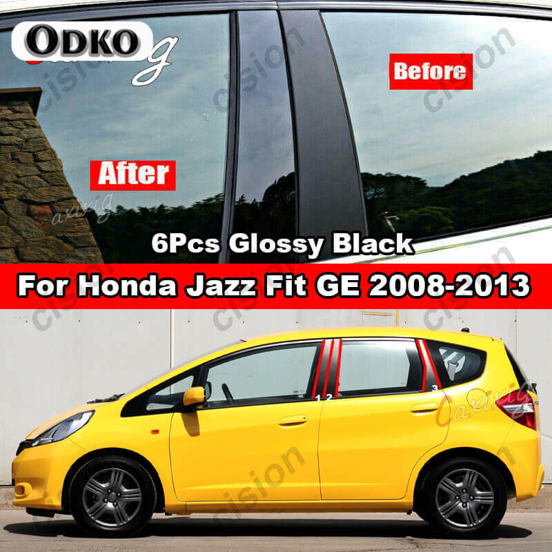 6Pcs Car Window Door Column B C D BC Pillar Post Cover Trim for Honda Jazz Fit GD GE GK GS GR 2001- Mirror Effect PC Sticker