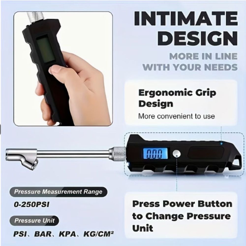 LCD Display Truck Tire Pressure Gauge Stainless Steel Air Gauge Vehicle Tester  For Drivers