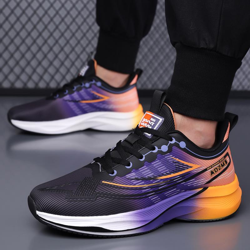 

Men s shoes spring and autumn new running shoes leather surface mesh surface breathable lightweight trend shock absorption sports and leisure shoes 46