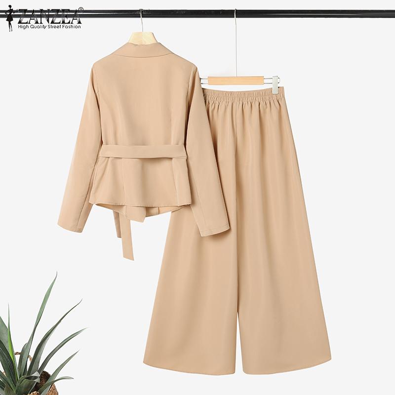ZANZEA Women Long Sleeve Blouse and Wide Leg Pants Casual Two Piece Suit Sets