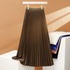 Qooth Women 11 Colors Elastic Waist Pleated Skirt Elegant Vintage Long Solid Color A-line Skirt For Autumn QT2220