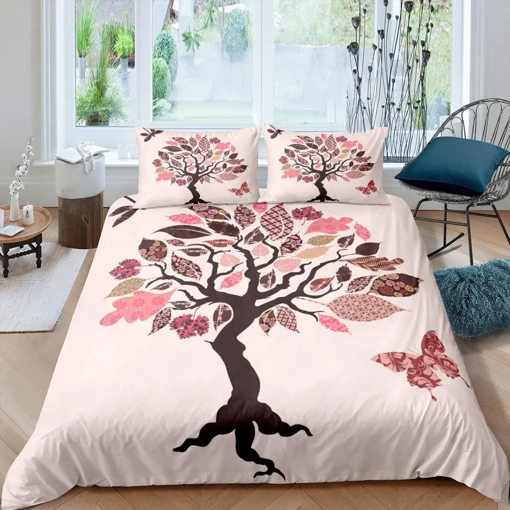 Tree of Life Duvet Cover Set Natural Scenery Bedding Set Botanical Branches Comforter Cover Autumn Leaves King Size Quilt Cover