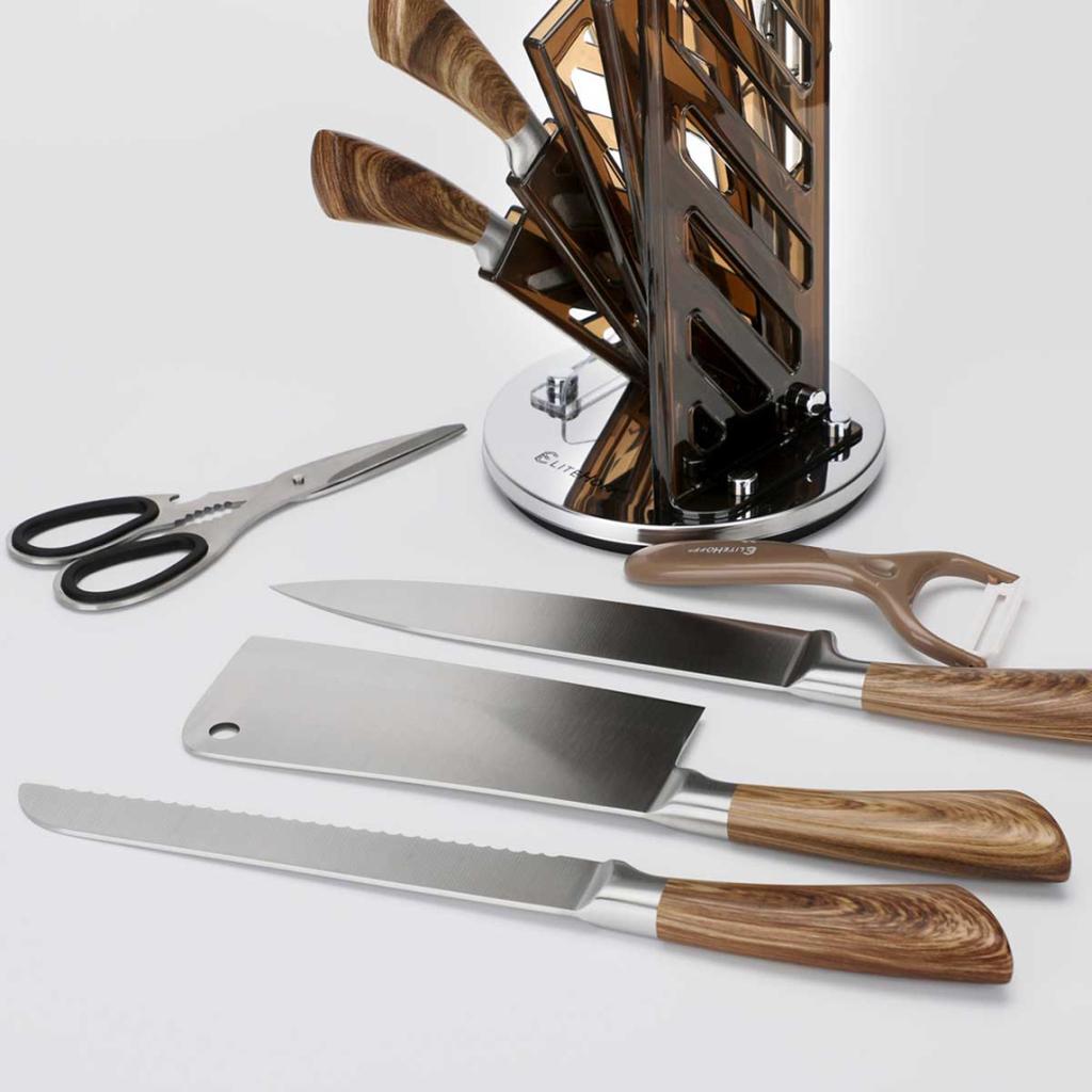 9-Piece Kitchen Knife Set In A Stand With Sharpener And Scissors E-6265