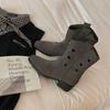 Grape mother has the same retro fashionable hollow star V-mouth versatile comfortable thick heel denim medium boots women's western boots