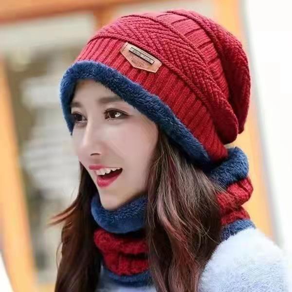 

Winter knitted women s hats, hairballs, plush ear protectors, warm two-piece hats, scarves, letter labels, knitted wool hats