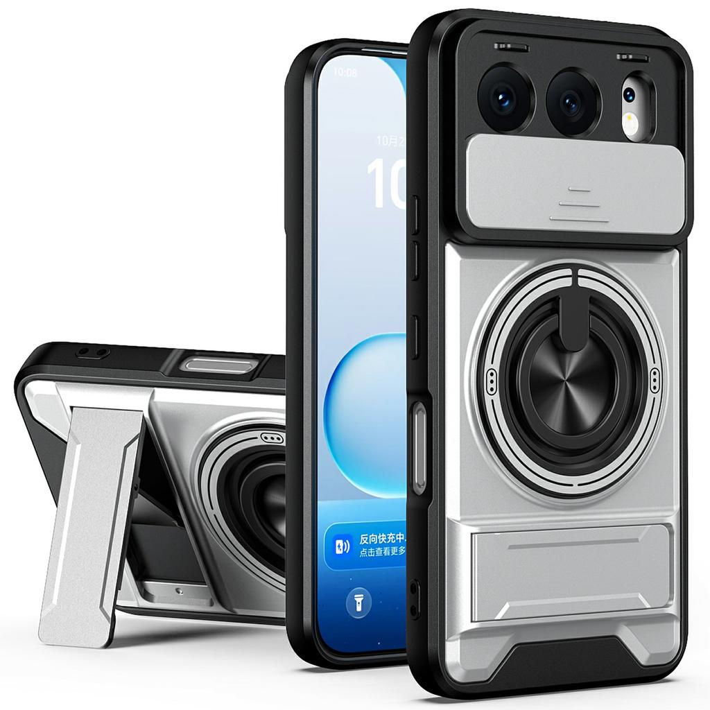 For Honor 500 5G Magnetic Case Ring Holder Foldable Kickstand TPU PC Phone Cover with Camera Lens Slider