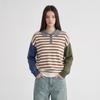TikTok Womens Striped Color Block Polo Sweater Long Sleeve Knit Top Casual College Style