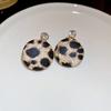 Retro Coffee Leopard Print Silver Needle Stud Earrings - Stylish High-End Design