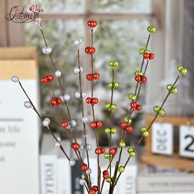 Christmas 3 Branches Of Golden Pulp Fruit Branches Christmas Decorative Ornaments Simulated Glitter Berries