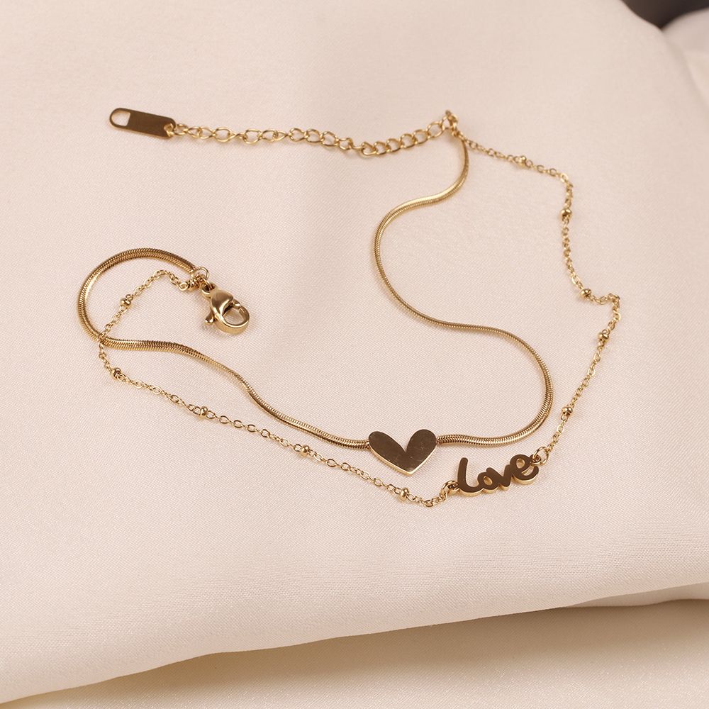 Gift Titanium Steel Heart-Shaped Beach Foot Accessories Snake Chain Love Anklet Fashion Jewelry