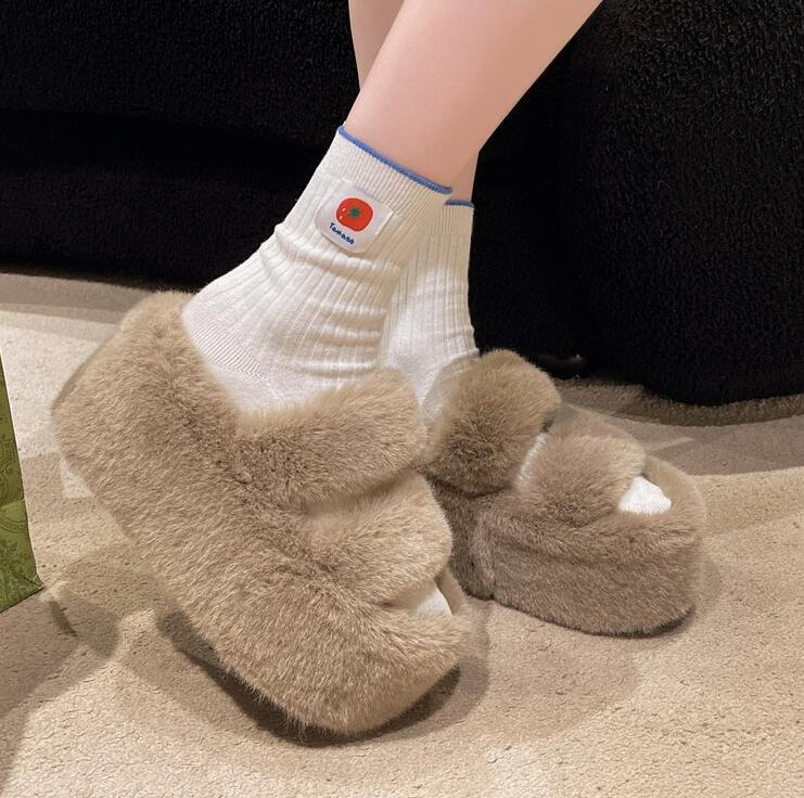 

Fashion New Fur Slippers Women s Wedge Heel Shoes Women High-heeled Furry Drag Fashion Outdoor All-match Shoes Slippers Furry Slides 39 хаки