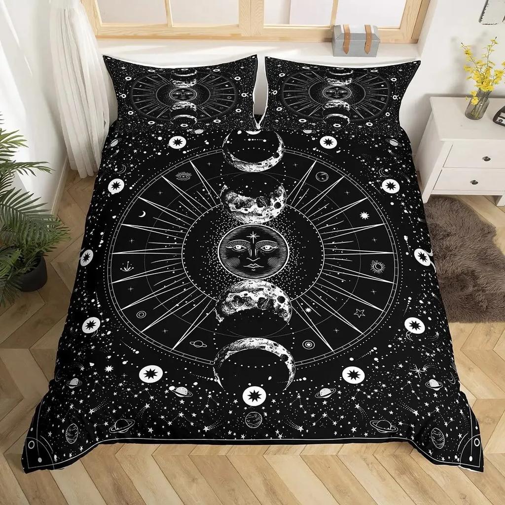 The Sun And Moon Duvet Cover Set Boho Mandala Floral Stars Starry Sky Nordic Comforter Cover,Constellation Bedding Set King Size