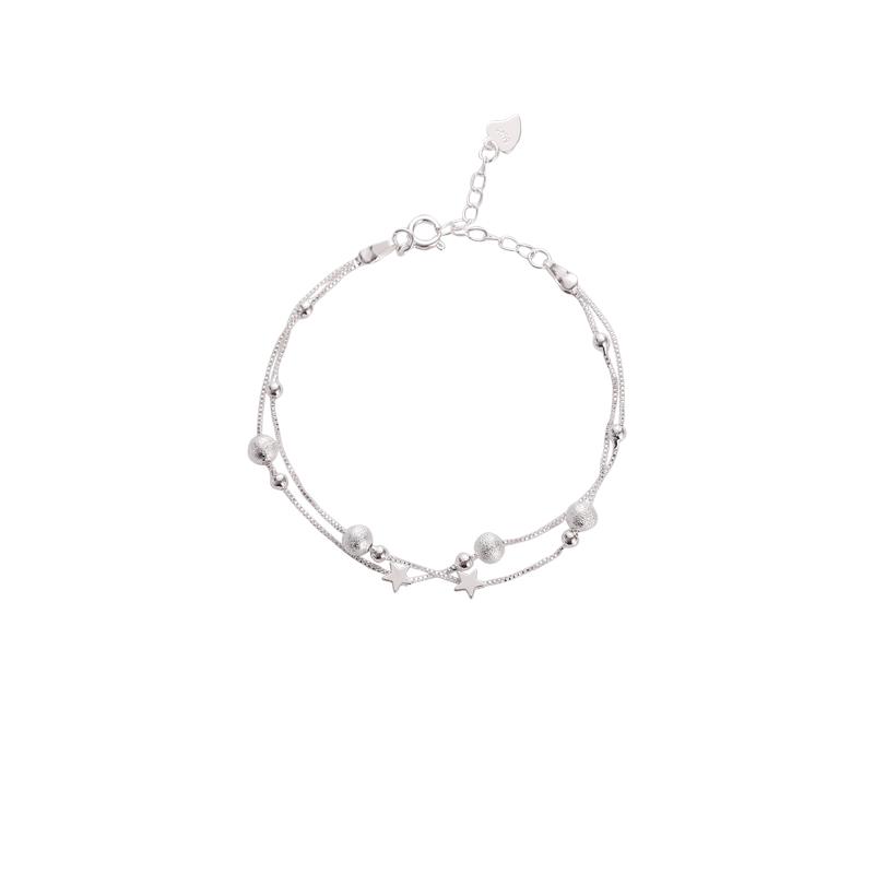 925 Sterling Silver Stylish Sweet Double Star Light Sand Bead Bracelet Birthday Anniversary Party Gift
