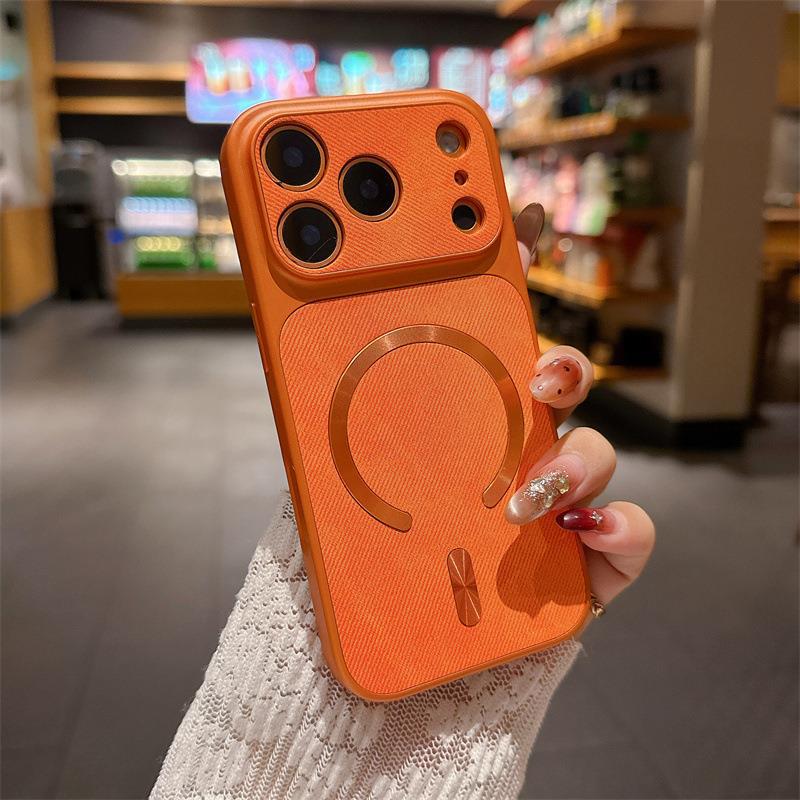 

Denim Texture Magnetic iPhone Case for 14, 15, 16 Pro, and 17 Pro Max - Drop-Proof Protection 17 оранжевый